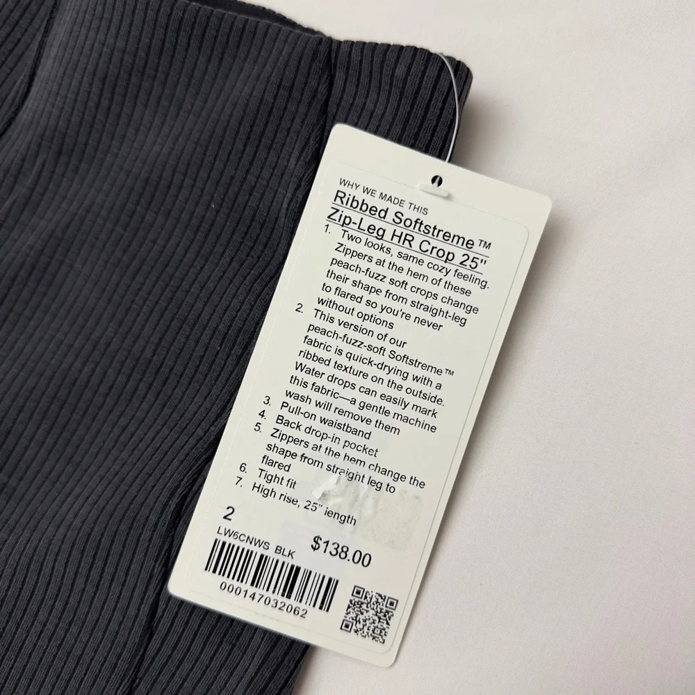 Lululemon Ribbed Softstreme Zip Leg High-Rise Crop Pant 25” - Black, Size 2 - Picture 9 of 9